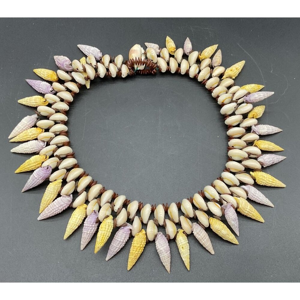 Shell Necklace With Cowrie & Conical Shells 17" Diameter Coastal Beach Surfer